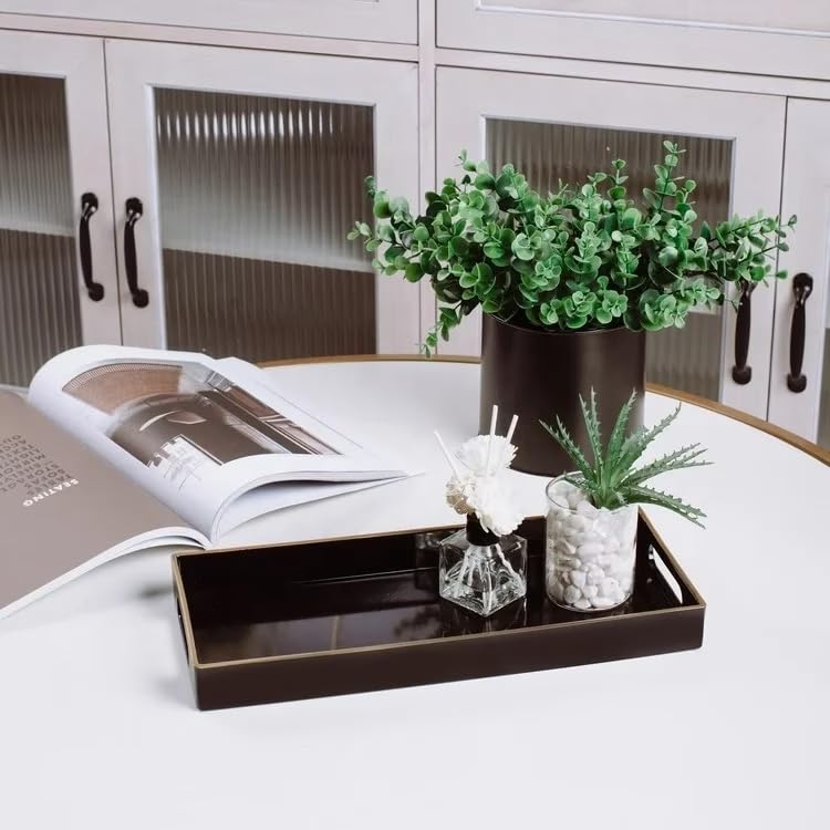 Leemxiiny Black Vanity Tray with Handles  Decorative Tray Desktop Storage Organizer for Bathroom  Living Room  5.9""*13.7"" - Image 2